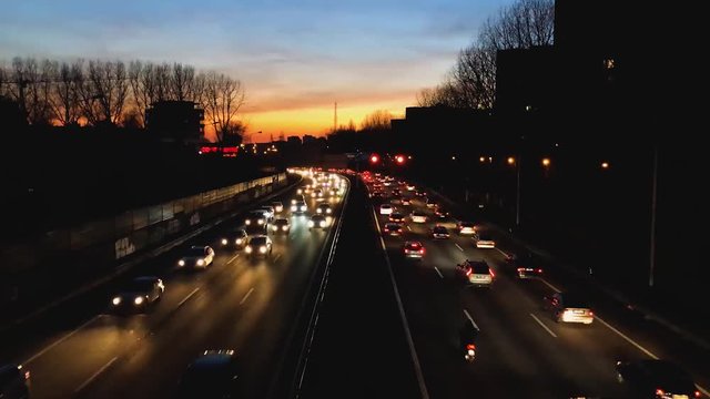 Timelapse Porto at sunset with many traffic at rush hour
