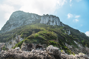 Fototapeta na wymiar View from the boat on Capri island coast. Italy.