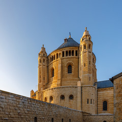 View on Dormitsion abbey in Jerusalem at sunset