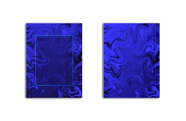 Deep blue dynamic abstract background. Liquid marble texture. Fluid concept backdrop, oil spill on dark blue. Beautiful illustration for print, Holi, design cover, presentation, invitation, flyer.