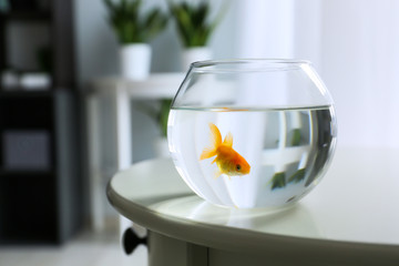 Glass fishbowl on table