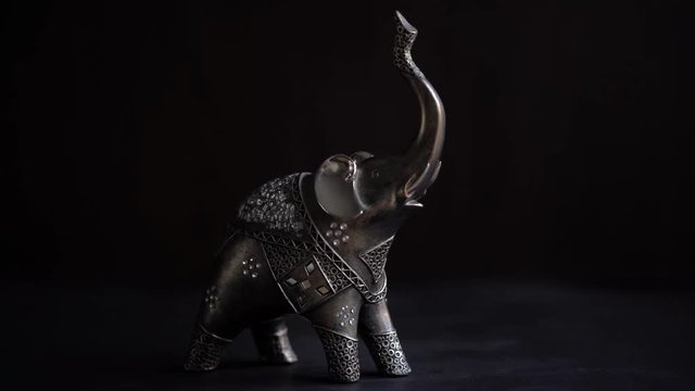 Indian Elephant figure footage on black background. Elephan closeup.