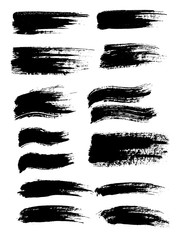 Painted grunge stripes set. Black labels, background, paint texture. Brush strokes vector. Handmade design elements.