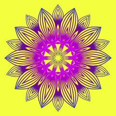 Sacred Oriental Mandala. Color Floral Ornament. Abstract Shapes In Asian Style. Vector Illustration. Yellow purple color