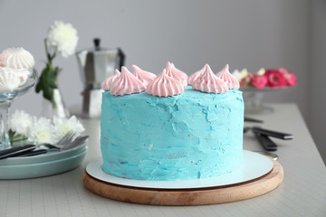 Tasty Birthday cake on light table