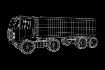 Truck or lorry car. Cargo vehicle model wireframe low poly mesh vector illustration