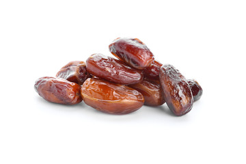 Tasty dried dates on white background