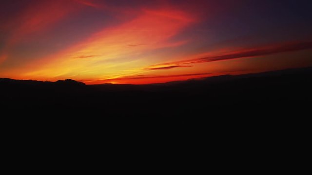 Sunset at Vouzela, Figureiredo das Donas, Portugal, with a drone shot of sky and mountains