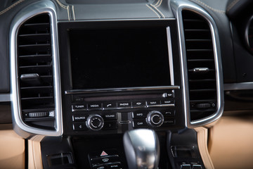 Close up of media screen in car interior