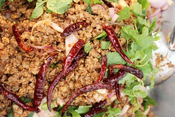 Spicy pork salad delicious at street food