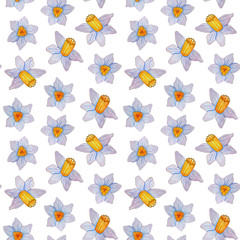 Hand painted watercolor seamless pattern of spring flowers.