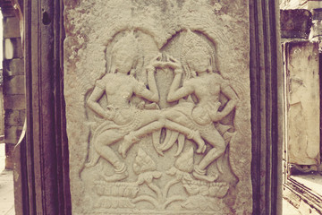 Plakat Angkor Wat Wall and Sculpture Texture