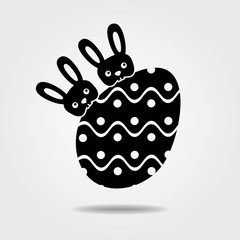 Easter egg with bunny icon isolated on white background.