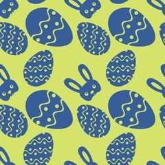Seamless Easter pattern with eggs and rabbit. Vector illustration.