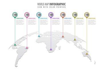 World map infographic template, color icons as data visualization