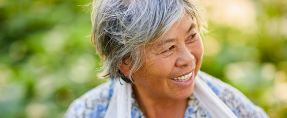 Smiling Asian farmer grandmother - obrazy, fototapety, plakaty