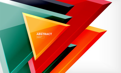 Triangles repetiton geometric abstract background, multicolored glossy triangular shapes, hi-tech poster cover design or web presentation template with copy space