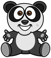 a smiling and happy panda with open arms
