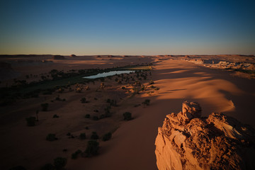 Panoramic view to Boukkou lake group of Ounianga Serir lakes at the Ennedi, Chad