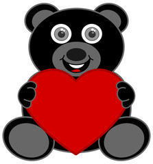 a black teddy bear happy to receive a heart