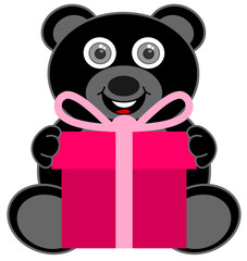a black teddy bear happy to receive a gift