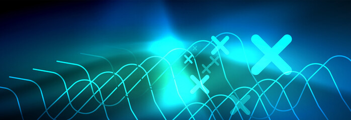 Neon glowing techno lines, hi-tech futuristic abstract background template with square shapes