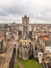 Fototapeta na wymiar Beautiful view from Belfort tower with St. Nicholas Church, Ghent, Belgium. December, 2017