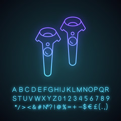 VR wireless controllers neon light icon