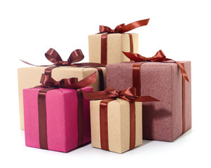 Gift boxes, gifts on a white background isolated. Vacation. Valentine's Day. Women's Day. mothers...