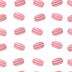 Macaroon pattern. Sweet dessert cookies. Macaron pink texture. White background