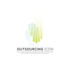 Vector Illustration Icon Graphic Element of Outsourcing Concept with Online Network, Hands Touching Each Other, Hand Shake