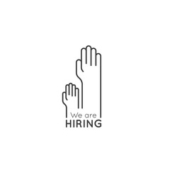 We are Hiring and Looking for Interns and Young New Specialists, Vector Icon Style Illustration Logo Element with two raised hands