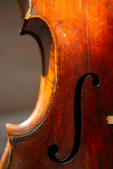violin in vintage style on wood background close up