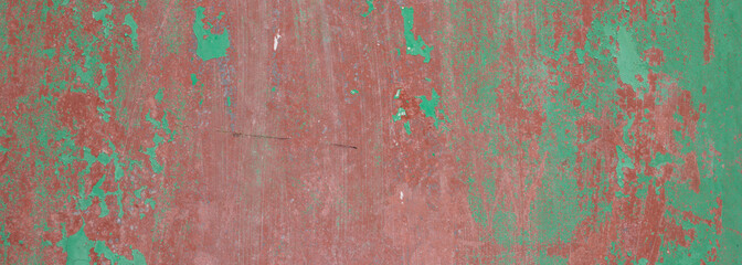 Green red color, painted and faded wall texture grunge background