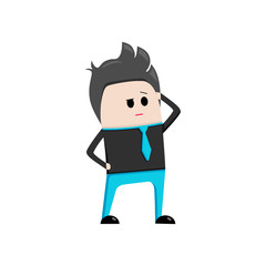 Confused thoughtful businessman isolated on white background, flat design