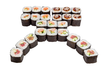 Various kinds of tasty sushi roll  isolated on white background for menu. Japanese food
