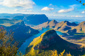 Beautiful and panoramic Blyde river canyon and Three Rondawels i
