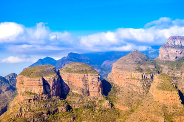 Picturesque blyde river canyon and three rondavels in Panarama r
