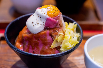 beef wagyu  rice bowl Japanese menu 