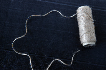 natural flax rope on black background