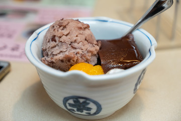 ice cream with chocolate and nuts