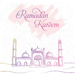  Vector Illustration , Hand drawn Sketch of mosque for ramadan  with vintage Background