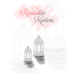Vector Illustration , Hand drawn Sketch of Ramadan Lantern with vintage Background