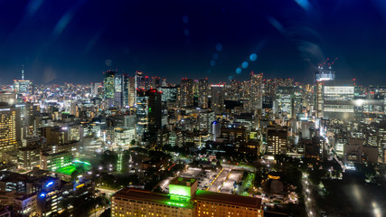 Fototapeta na wymiar Japan cityscape bird eye view at night