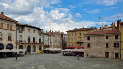 Fototapeta na wymiar Pula, Istria, Croatia: the ancient Roman Temple of Augustus and the town hall in the downtown of the city