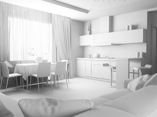 modern interior of living room, 3 d rendering