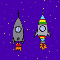Fototapeta premium Hand drawn space spaceship rocket star comet asteroid illustration