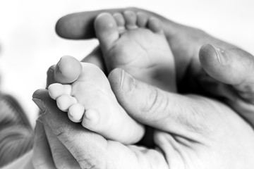 Daddy's hands holding his son's feet