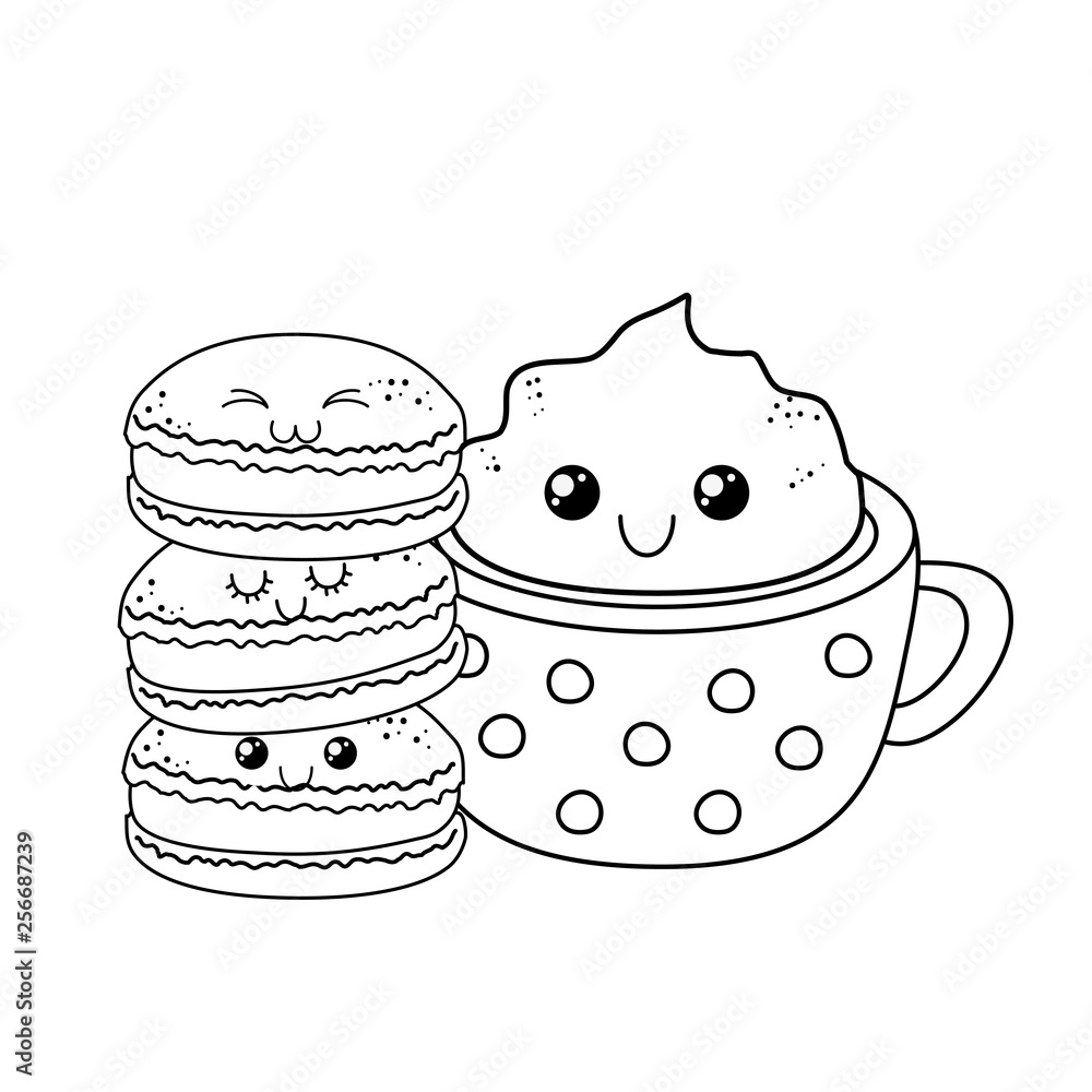 Poster sweet cookie with chocolate mug pastry kawaii characters