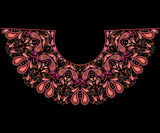 Neckline ethnic design. Floral pattern. Vector print with paisley and decorative elements for embroidery, for women's clothing.